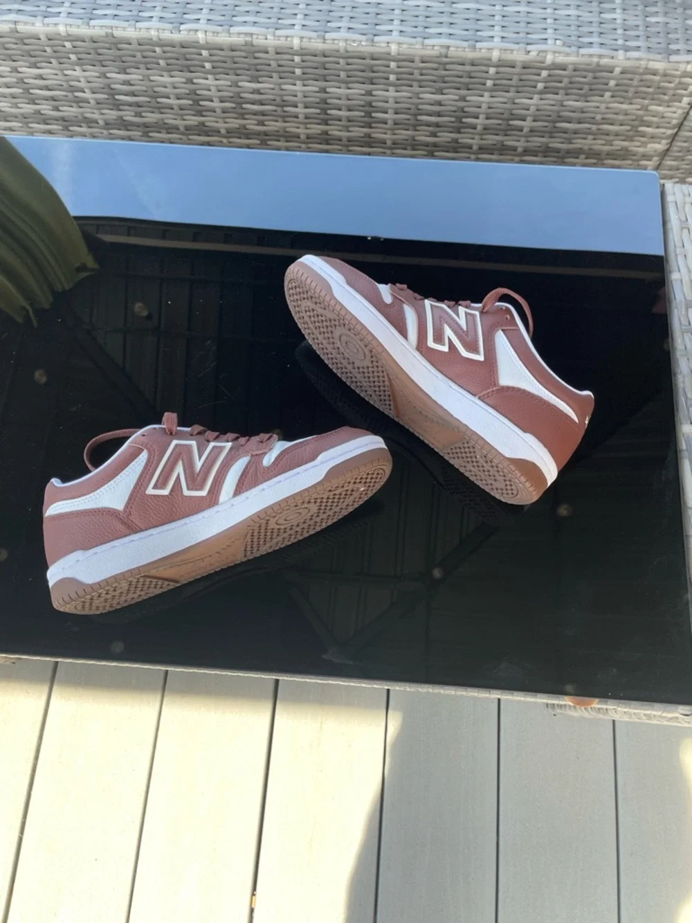 New Balance 480 White and Brown Leather Low-Top Sneakers - Picture 7 of 7